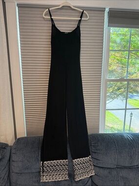 File a suivre Paris Black Embroidered Wide-Leg Jumpsuit